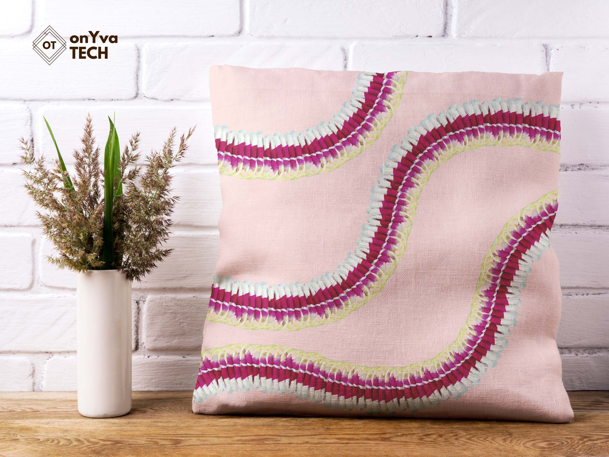  personalized pillow sublimation printed with 3 Micronesian Ginger Orchid Lei naturally curved PNG going across 