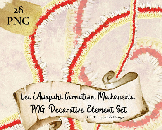 Micronesian Ginger Red Carnation Lei Hawaiian PNG Decorative Element Set Digital Download