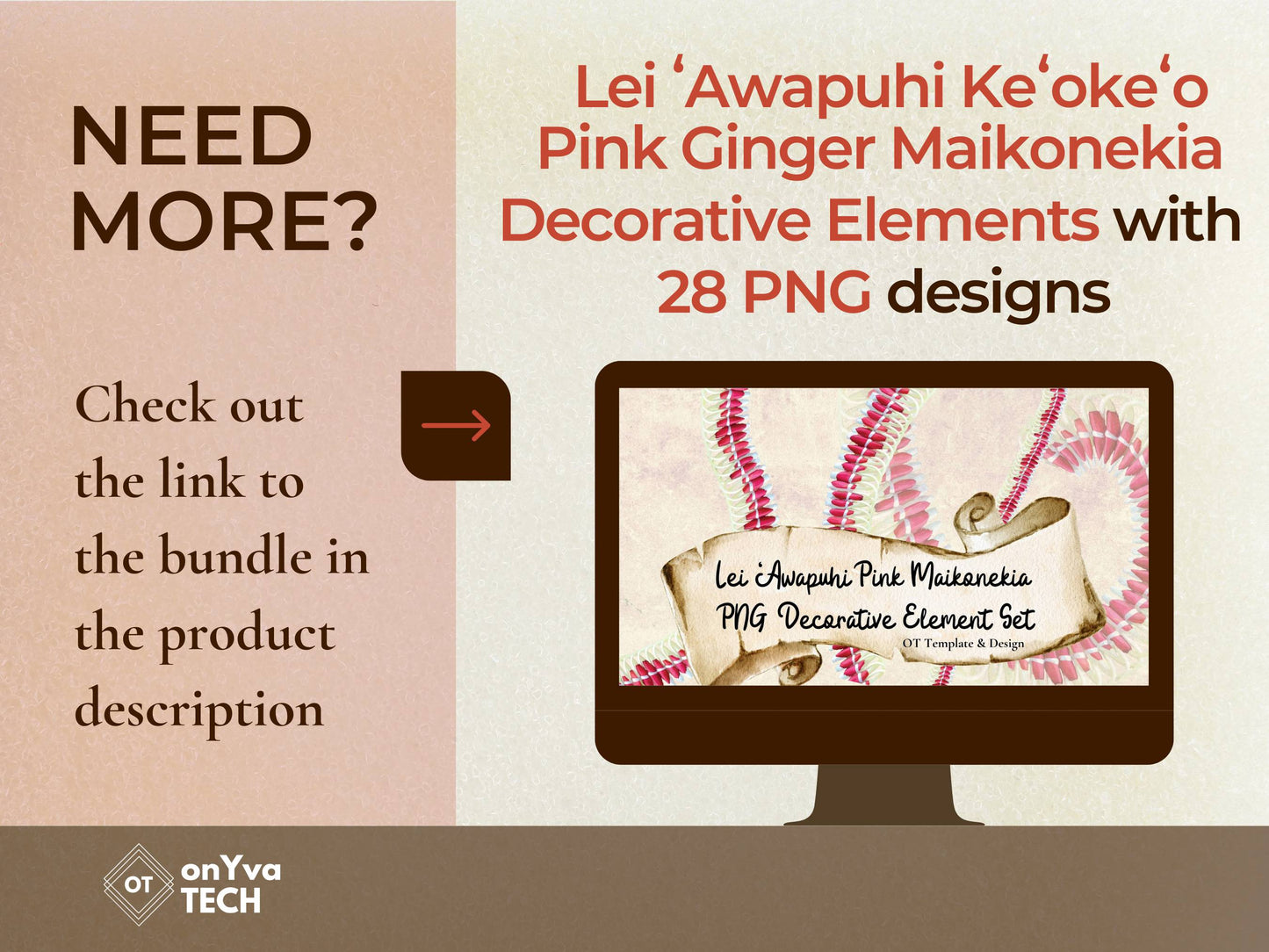Micronesian Pink Ginger Lei | Hawaiian PNG Decorative Element Liʻiliʻi Pack | Digital Download