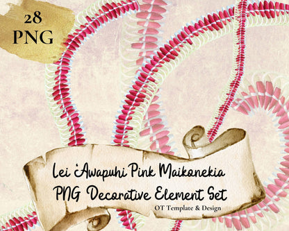 Micronesian Pink Ginger Lei Hawaiian PNG Decorative Element Set Digital Download