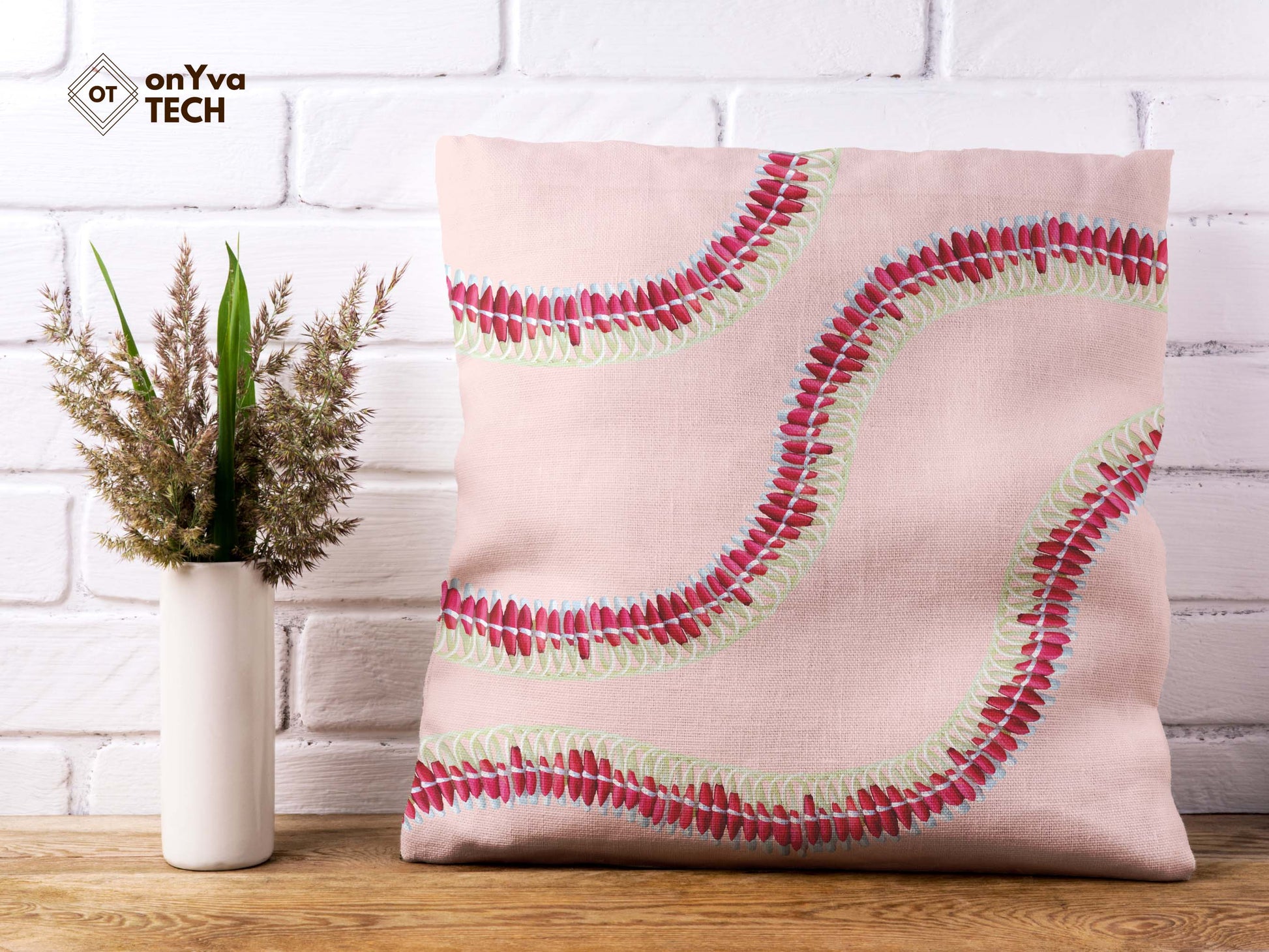  personalized pillow sublimation printed with 3 Micronesian Pink Ginger Lei naturally curved PNG going across 