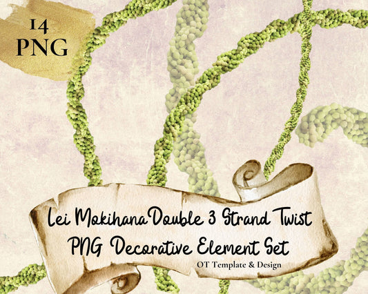 Mokihana Double 3 Strand Twist Lei, Hawaiian Flower PNG Decorative Element Set, Digital Download