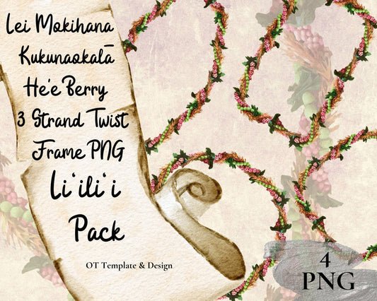 Mokihana Kukunaokala He'e Berry 3 Strand Twist Lei | Hawaiian Frame PNG Liʻiliʻi Pack | Digital Download
