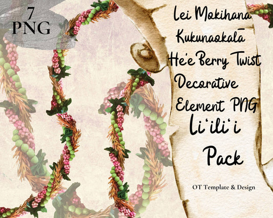 Mokihana Kukunaokala He'e Berry 3 Strand Twist Lei | Hawaiian PNG Decorative Element Liʻiliʻi Pack | Digital Download