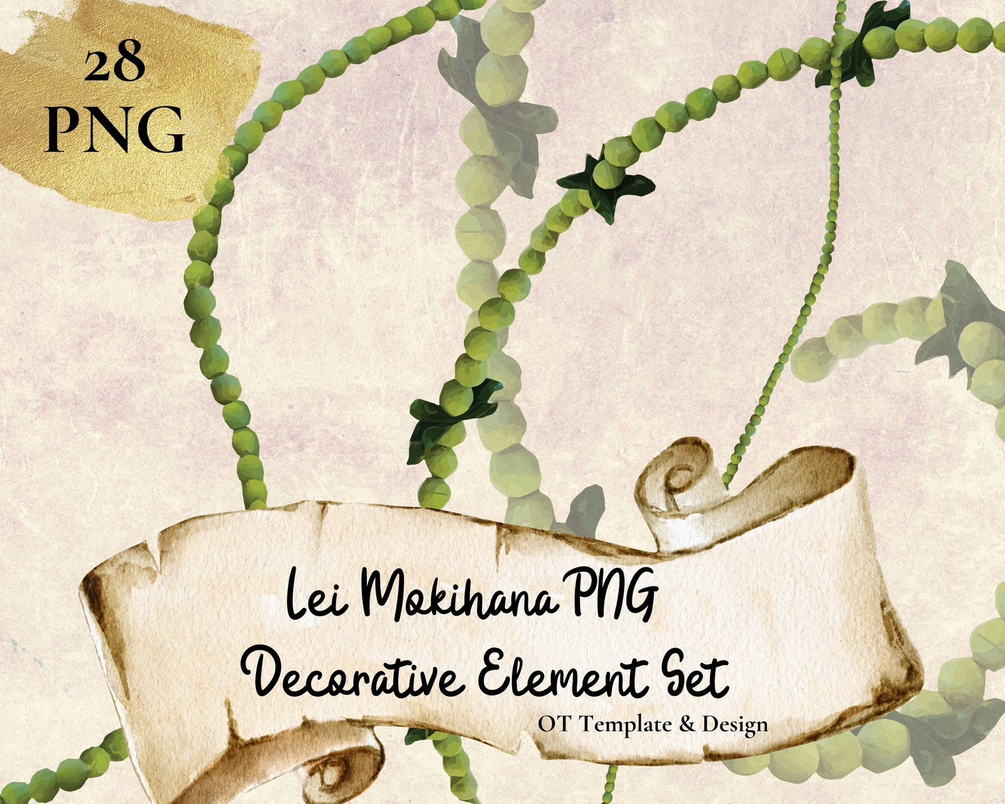 Mokihana Double 3 Strand Twist Lei, Hawaiian Flower PNG Decorative Element Set, Digital Download