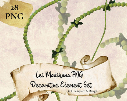 Mokihana Double 3 Strand Twist Lei, Hawaiian Flower PNG Decorative Element Set, Digital Download