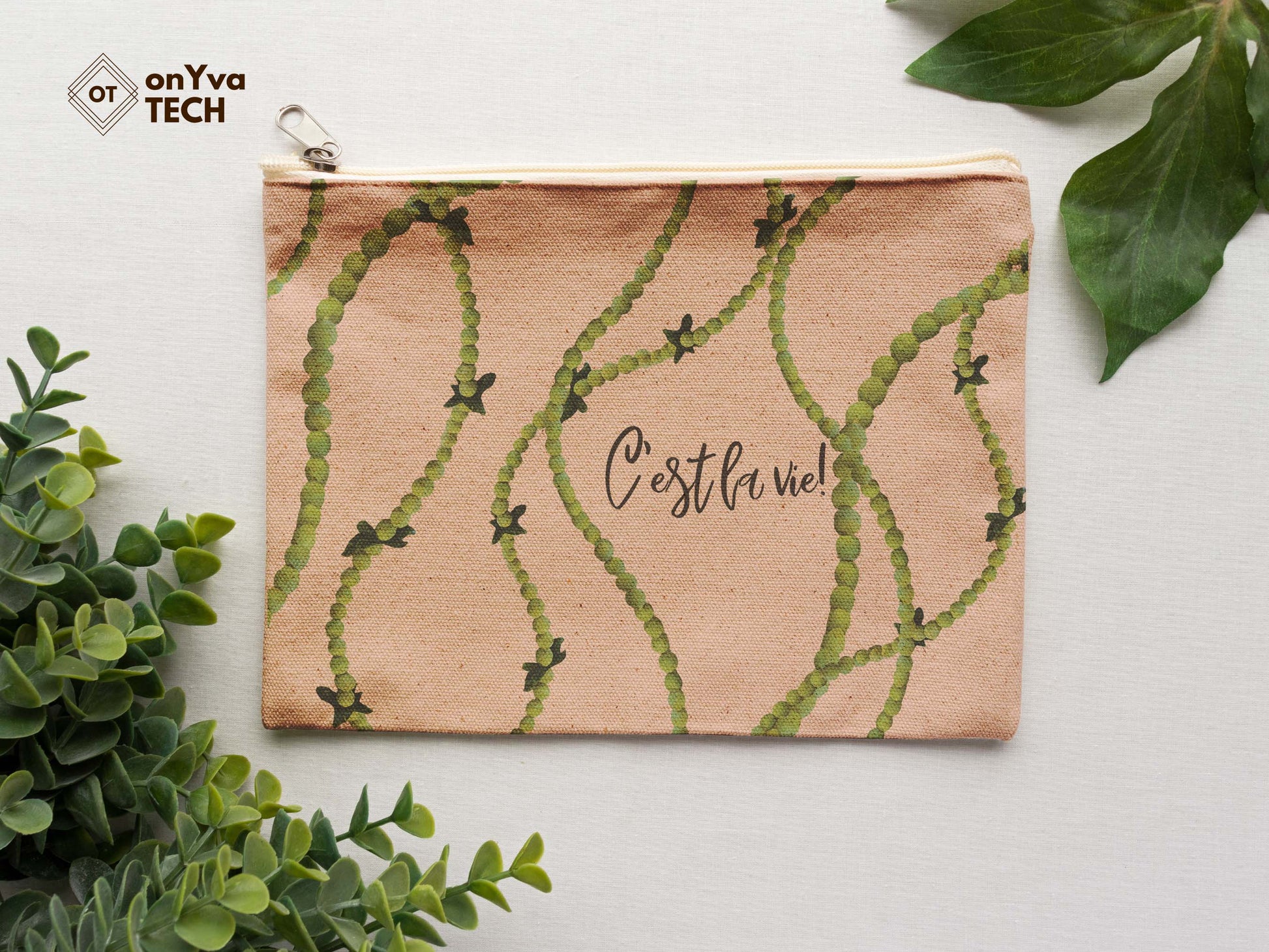  burlap pouch for gifts with the sublimation print of several squiggle Mokihana Lei flower PNG 