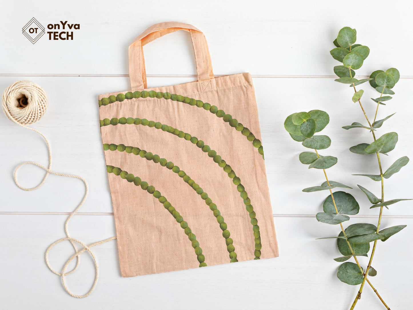  jute tote bag with 4 arcs Mokihana Lei sublimation print from top to bottom 