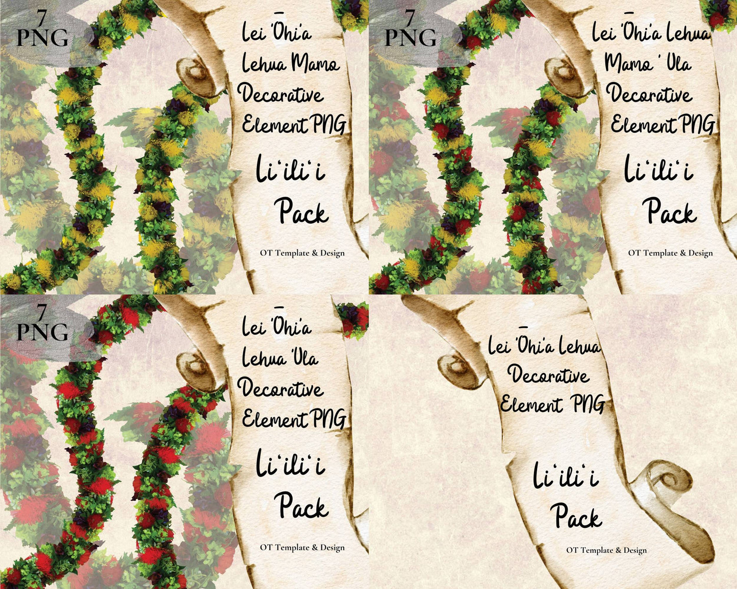 Ohia Lehua Lei | Hawaiian PNG Decorative Element Liʻiliʻi Pack | Digital Download