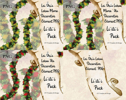 Ohia Lehua Lei | Hawaiian PNG Decorative Element Liʻiliʻi Pack | Digital Download