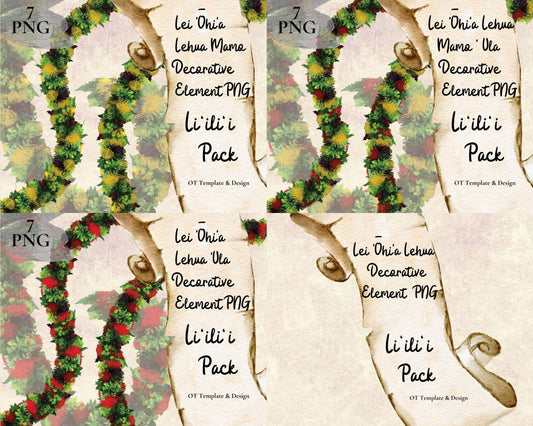 Ohia Lehua Lei | Hawaiian PNG Decorative Element Liʻiliʻi Pack | Digital Download