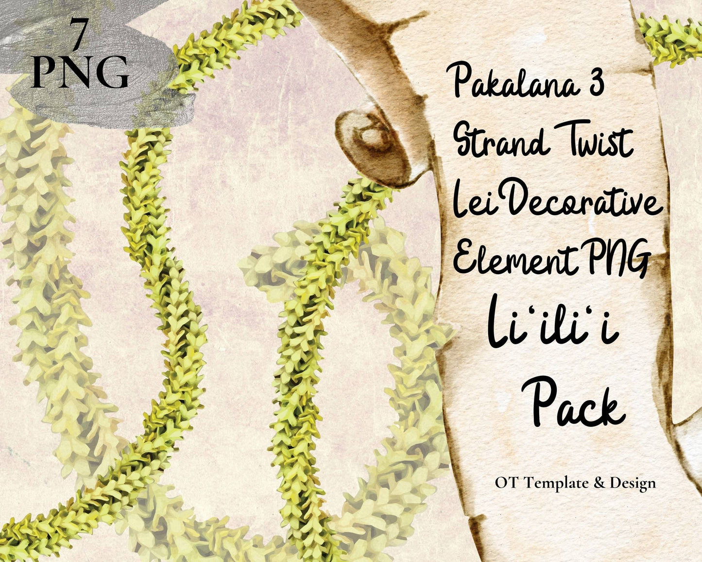 Pakalana 3 Strand Twist Lei | Hawaiian PNG Decorative Element Liʻiliʻi Pack | Digital Download