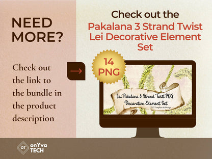 Pakalana 3 Strand Twist Lei | Hawaiian PNG Decorative Element Liʻiliʻi Pack | Digital Download