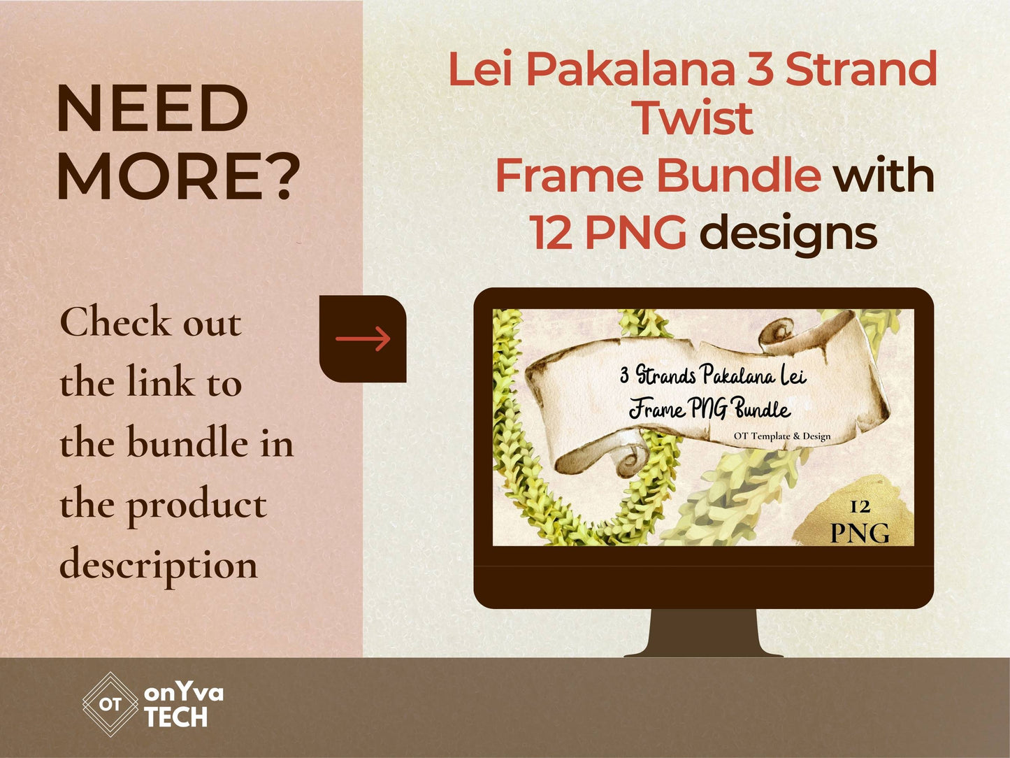 Pakalana 3 Strand Twist Lei | Hawaiian Frame PNG Liʻiliʻi Pack | Digital Download