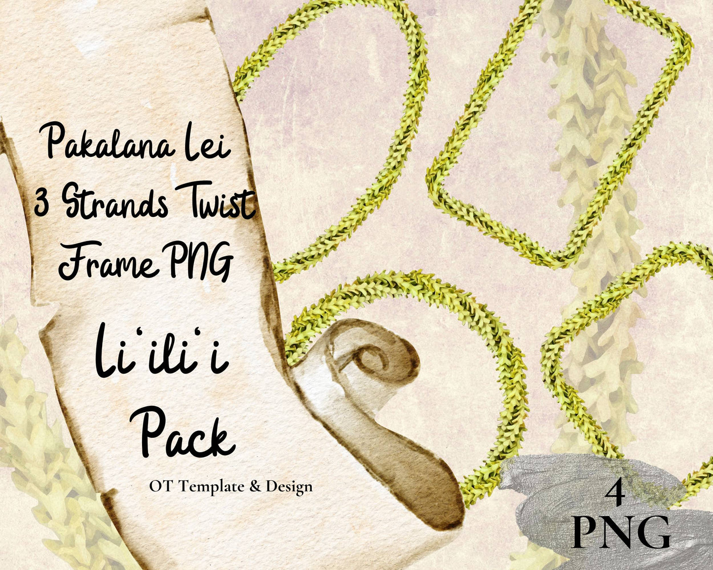 Pakalana 3 Strand Twist Lei | Hawaiian Frame PNG Liʻiliʻi Pack | Digital Download