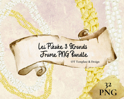 Pikake 3 Strand Twist Lei | Hawaiian Frame PNG Bundle | Digital Download