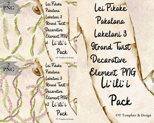 Pikake Pakalana Lokelani 3 Strand Twist Lei | Hawaiian PNG Decorative Element Liʻiliʻi Pack | Digital Download