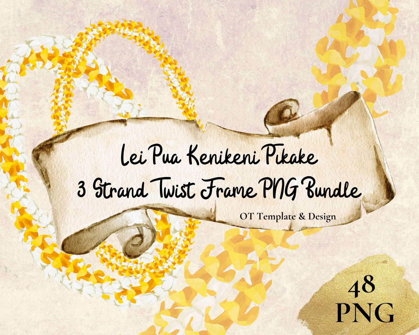 Puakenikeni Pikake 3 Strand Twist Lei | Hawaiian Frame PNG Bundle | Digital Download