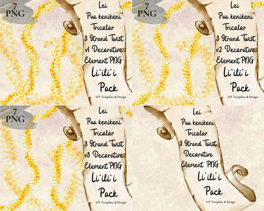 Puakenikeni Tricolor 3 Strand Twist Lei | Hawaiian PNG Decorative Element Liʻiliʻi Pack | Digital Download