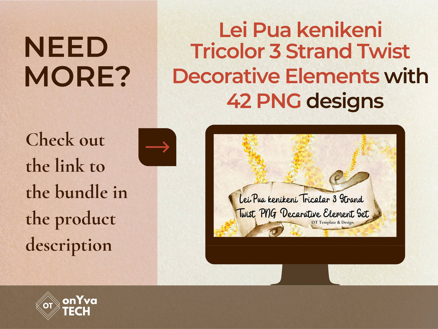 Puakenikeni Tricolor 3 Strand Twist Lei | Hawaiian PNG Decorative Element Liʻiliʻi Pack | Digital Download