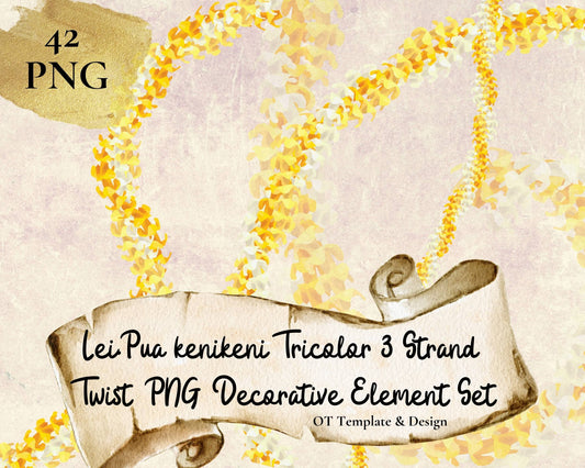 Puakenikeni Tricolor 3 Strand Twist Lei | Hawaiian PNG Decorative Element Set | Digital Download