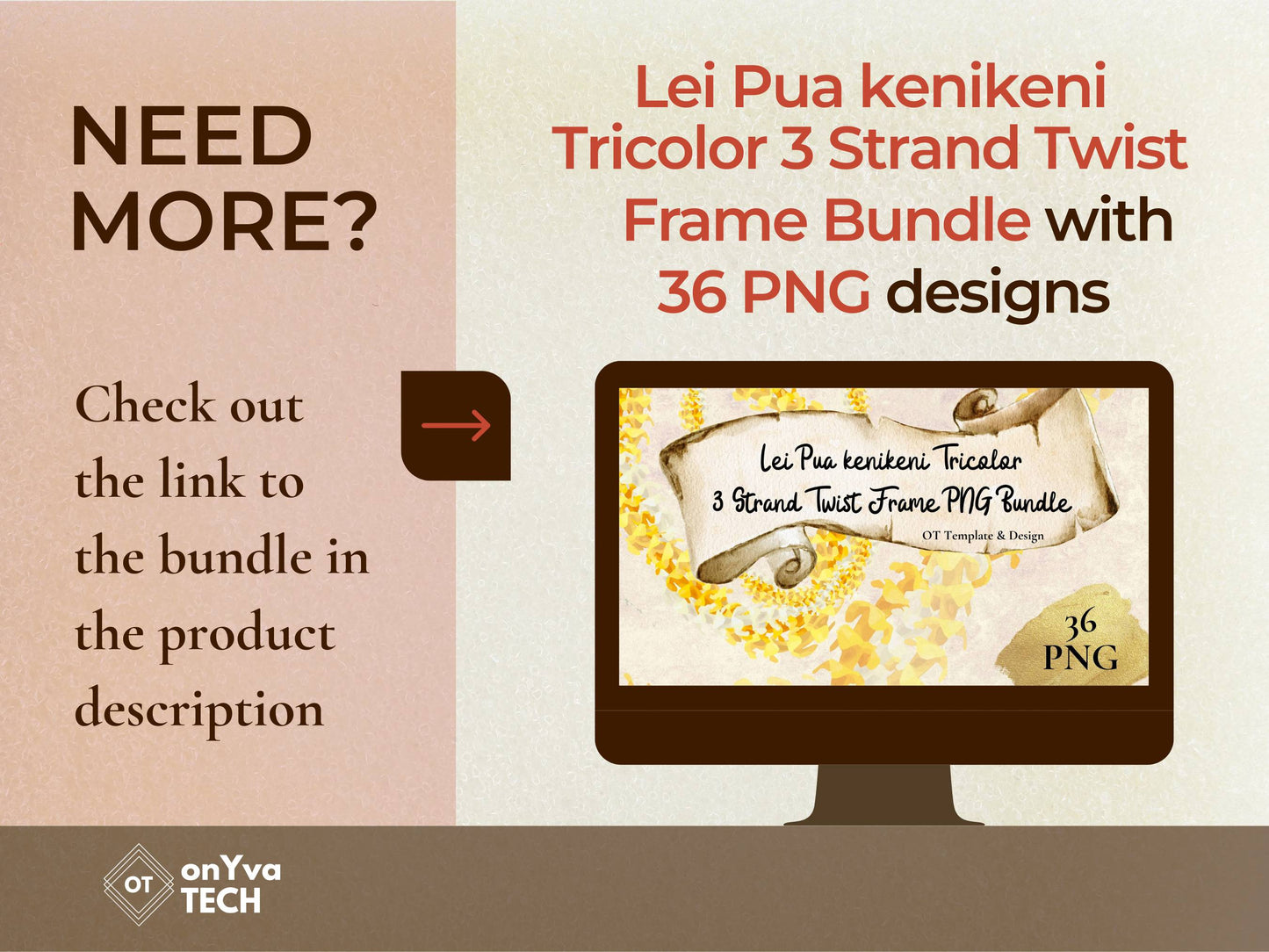 Puakenikeni Tricolor 3 Strand Twist Lei | Hawaiian Frame PNG Liʻiliʻi Pack | Digital Download