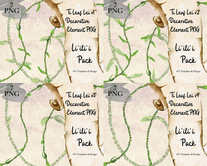 Ti Leaf Lei | Hawaiian PNG Decorative Element Liʻiliʻi Pack | Digital Download