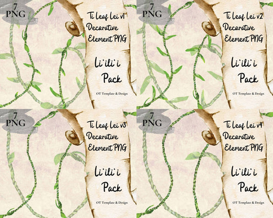 Ti Leaf Lei | Hawaiian PNG Decorative Element Liʻiliʻi Pack | Digital Download