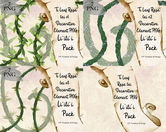 Ti Leaf Rope Lei | Hawaiian PNG Decorative Element Liʻiliʻi Pack | Digital Download