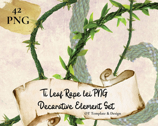Ti Leaf Rope Lei | Hawaiian PNG Decorative Element Set | Digital Download
