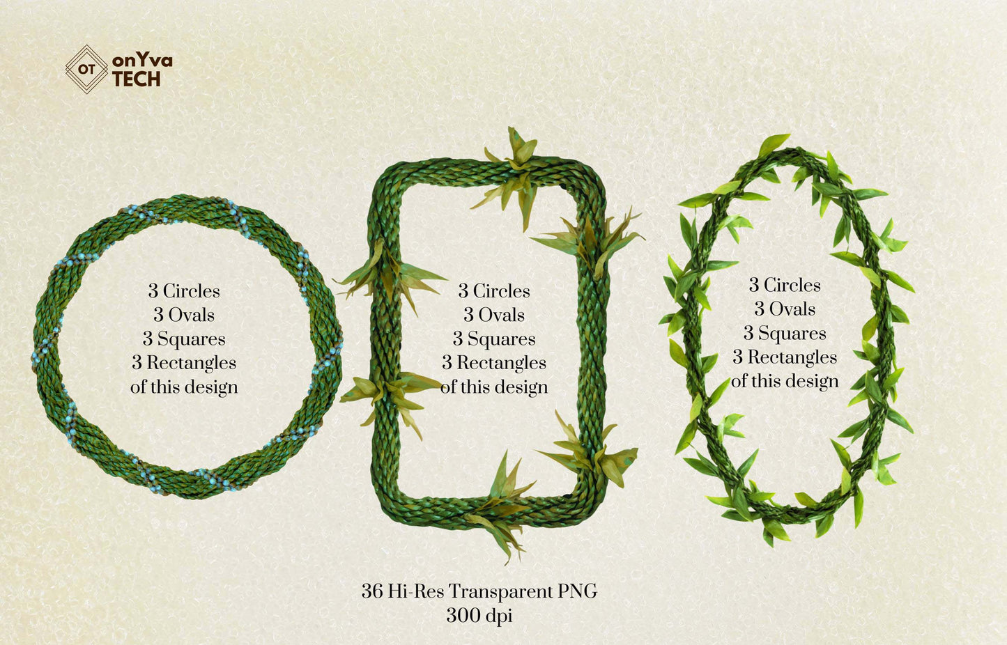 Ti Leaf Rope Lei | Hawaiian Frame PNG Bundle | Digital Download