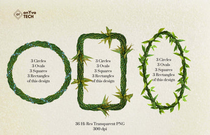 Ti Leaf Rope Lei | Hawaiian Frame PNG Bundle | Digital Download
