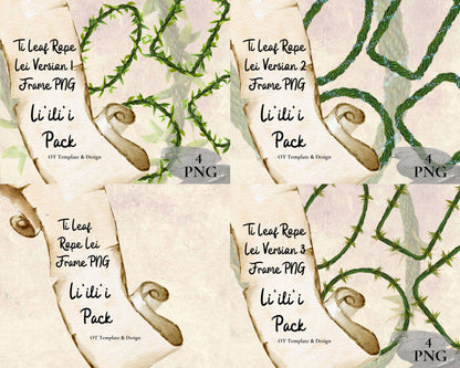 Ti Leaf Rope Lei | Hawaiian Frame PNG Liʻiliʻi Pack | Digital Download