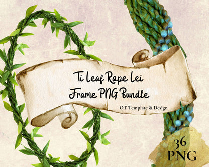 Ti Leaf Rope Lei | Hawaiian Frame PNG Bundle | Digital Download