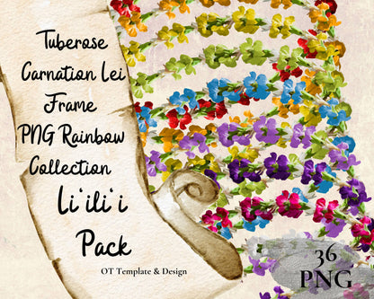Tuberose Carnation Lei | Rainbow Hawaiian Frame PNG Liʻiliʻi Pack | Digital Download