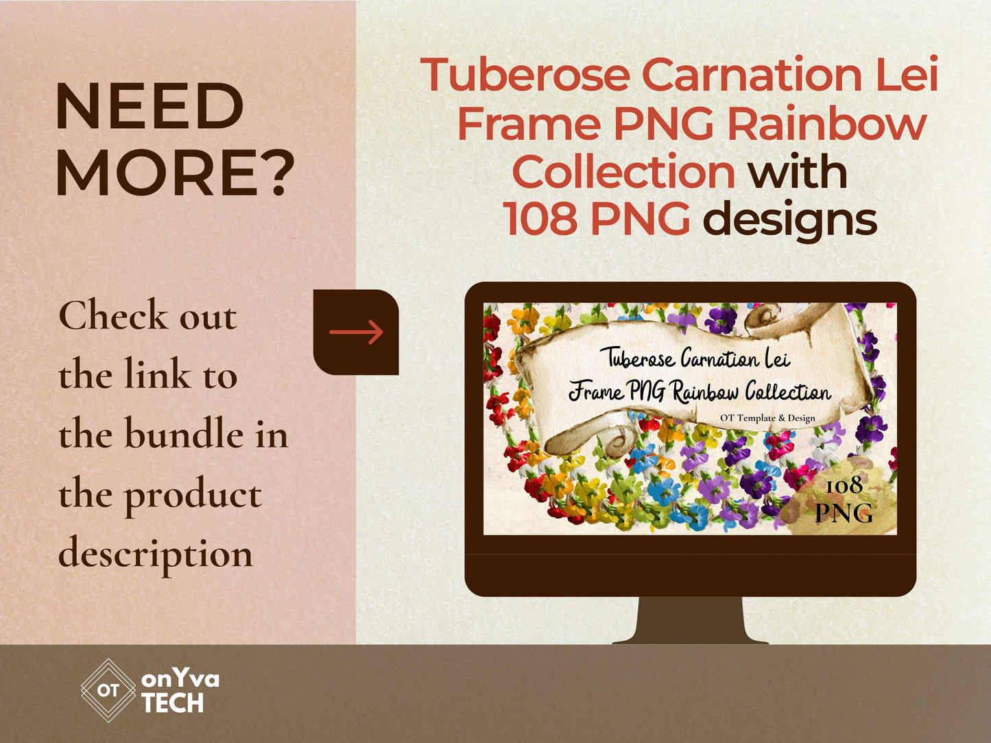 Tuberose Carnation Lei | Rainbow Hawaiian Frame PNG Liʻiliʻi Pack | Digital Download