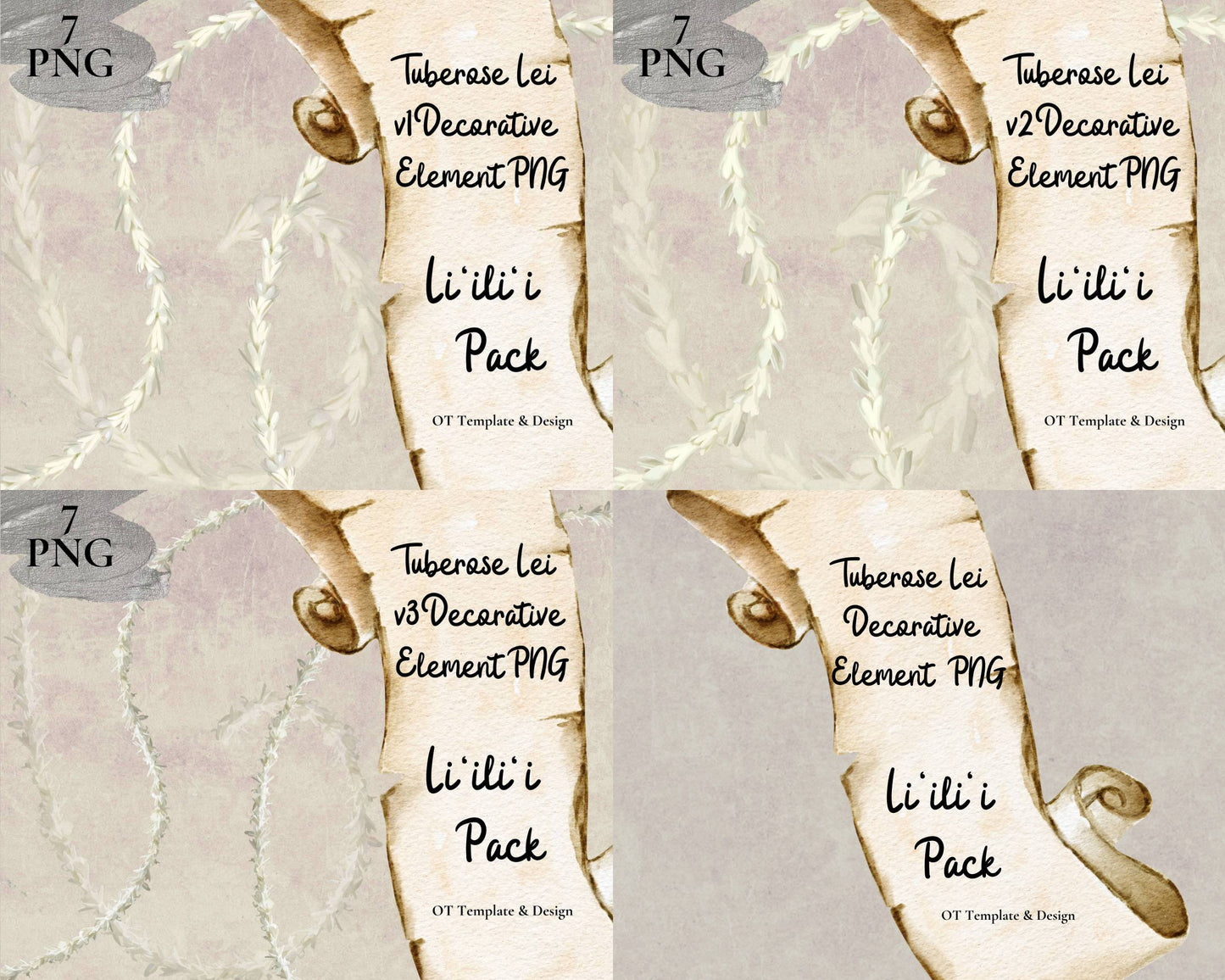 Tuberose Lei | Hawaiian PNG Decorative Element Liʻiliʻi Pack | Digital Download