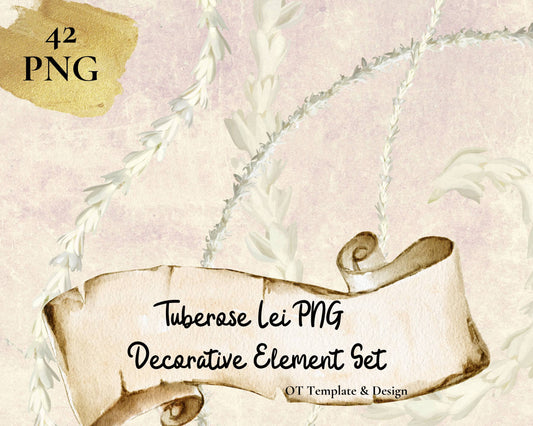 Tuberose Lei | Hawaiian PNG Decorative Element Set | Digital Download