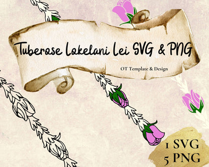 Tuberose Pink Lokelani Lei SVG PNG | Hawaiian Nature Clipart Bundle | Digital Download