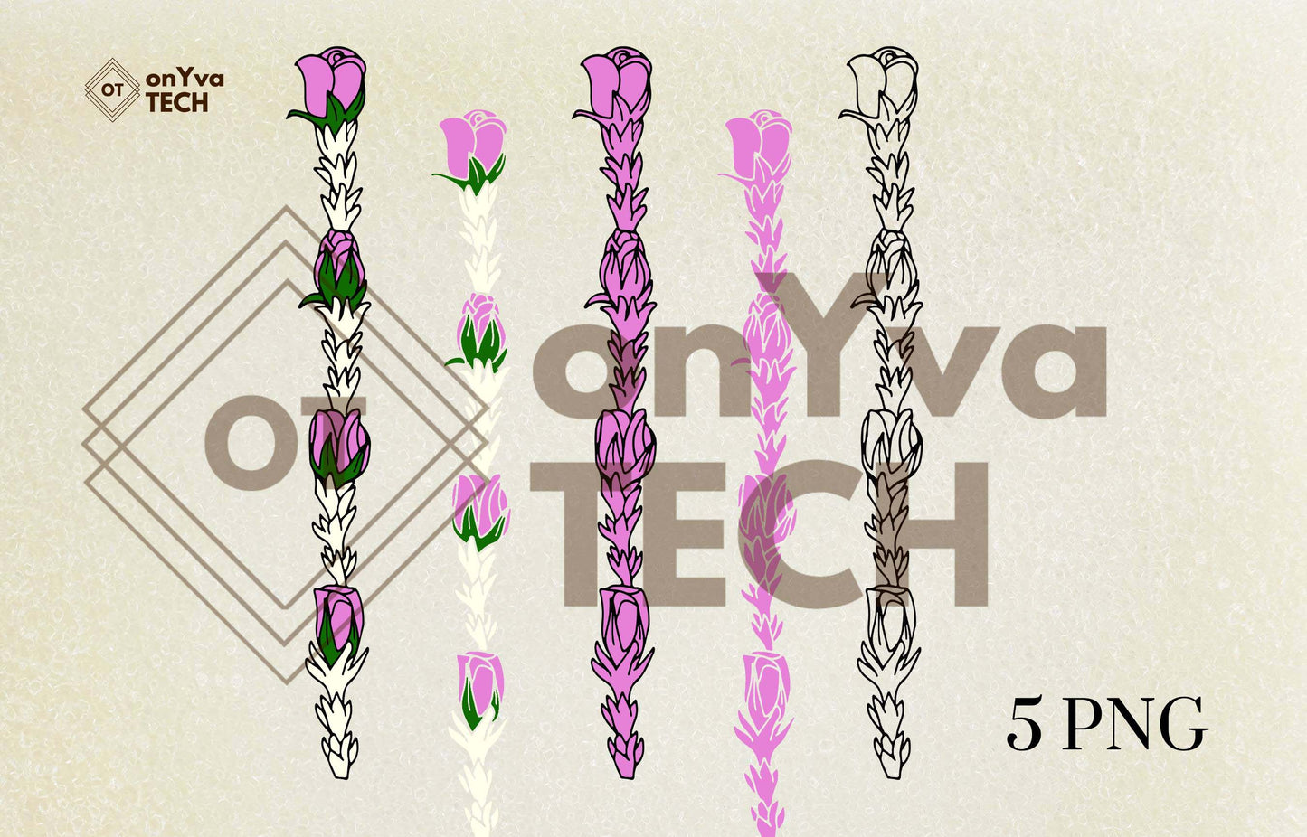 Tuberose Pink Lokelani Lei SVG PNG | Hawaiian Nature Clipart Bundle | Digital Download
