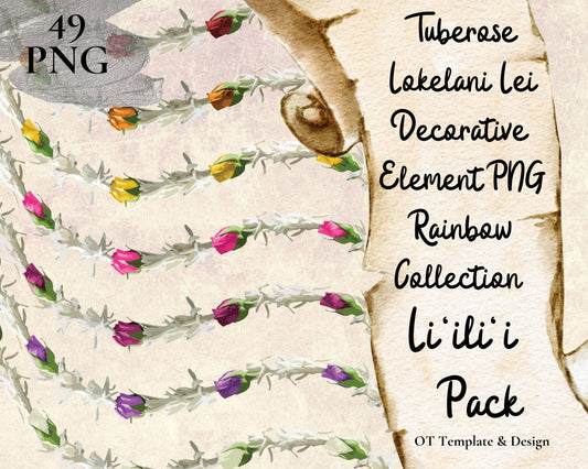 Tuberose Lokelani Lei | Rainbow Hawaiian PNG Decorative Element Liʻiliʻi Pack | Digital Download