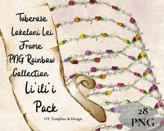 Tuberose Lokelani Lei | Rainbow Hawaiian Frame PNG Liʻiliʻi Pack | Digital Download