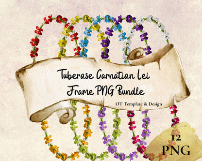 Tuberose Carnation Lei | Hawaiian Frame PNG Bundle | Digital Download